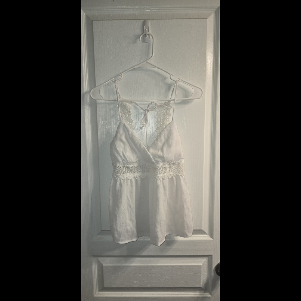 No Boundaries White Lace Trim Tank Top